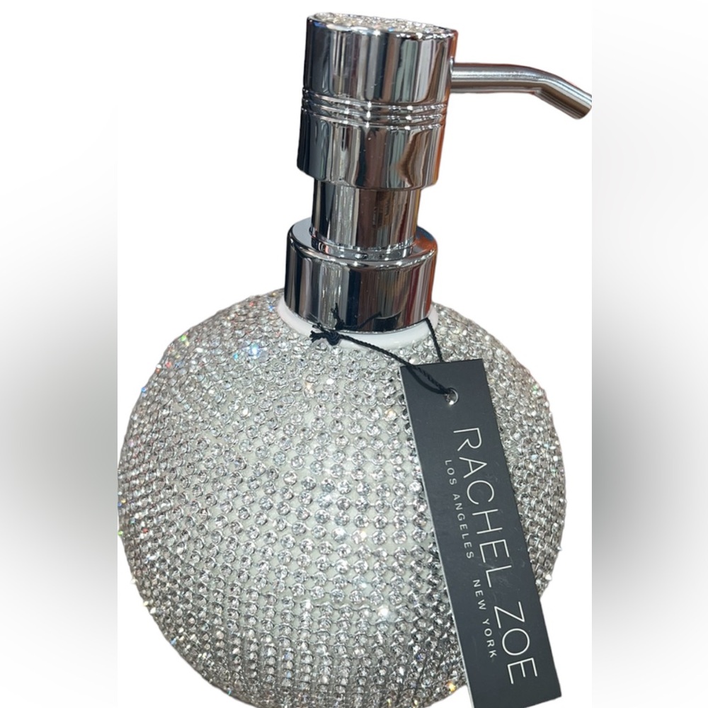 Rachel Zoe Rhinestone Glam Bling Silver Bathroom Soap Pump Lotion Dispenser